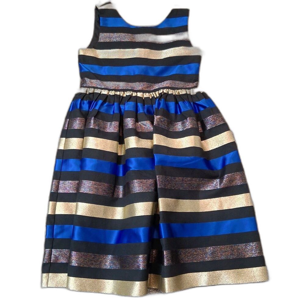 Striped Girls Dress Sparkle Size 10 Blue Gold Dressed Up For Gymboree